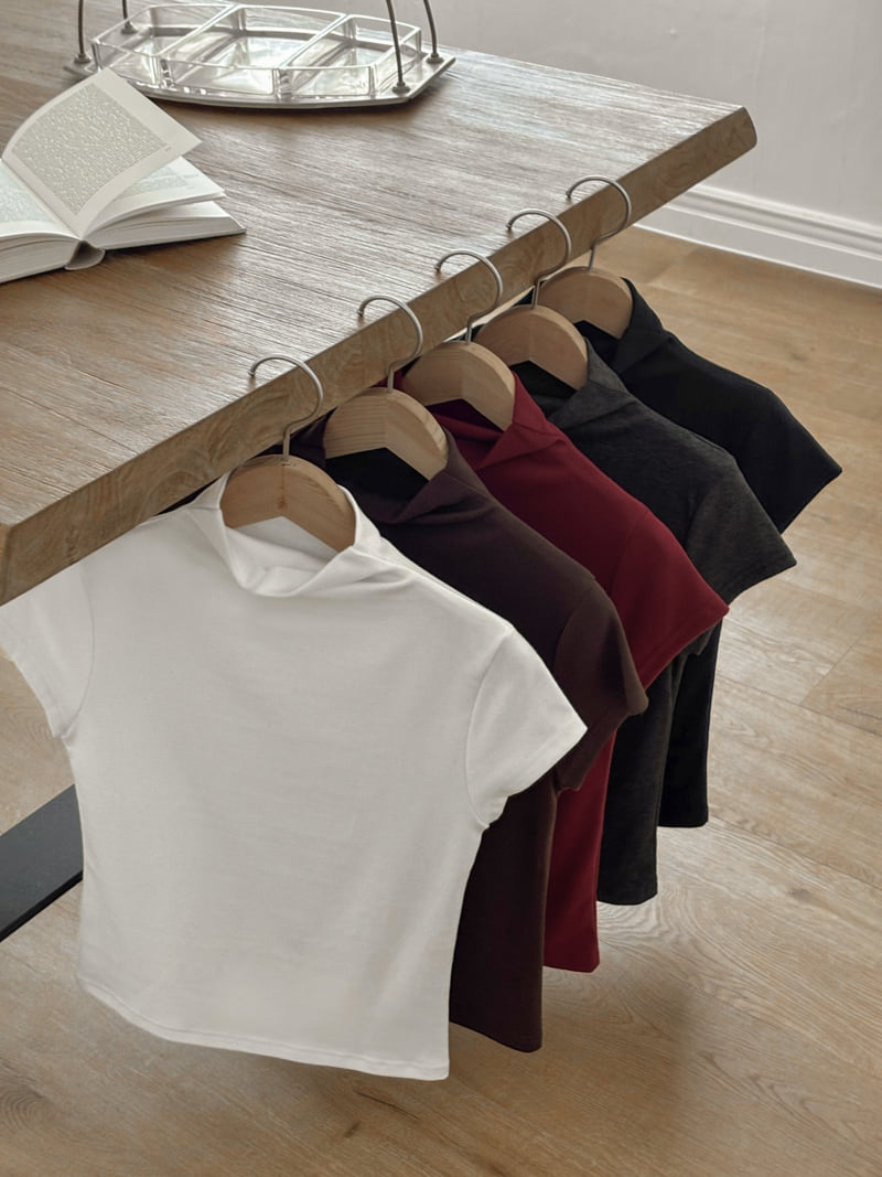 Flatyou - Korean Women Fashion - #restrostyle - Cap Sleeve Half Turtleneck Tee