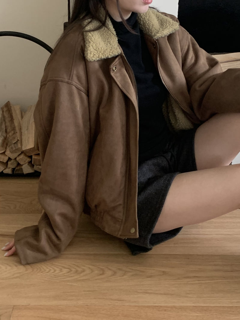 Flatyou - Korean Women Fashion - #restrostyle - Suede Shearling Blouson - 4
