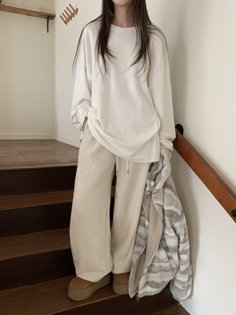Flatyou - Korean Women Fashion - #shopsmall - Peach Fleece Long Sweatshirt Tee - 6