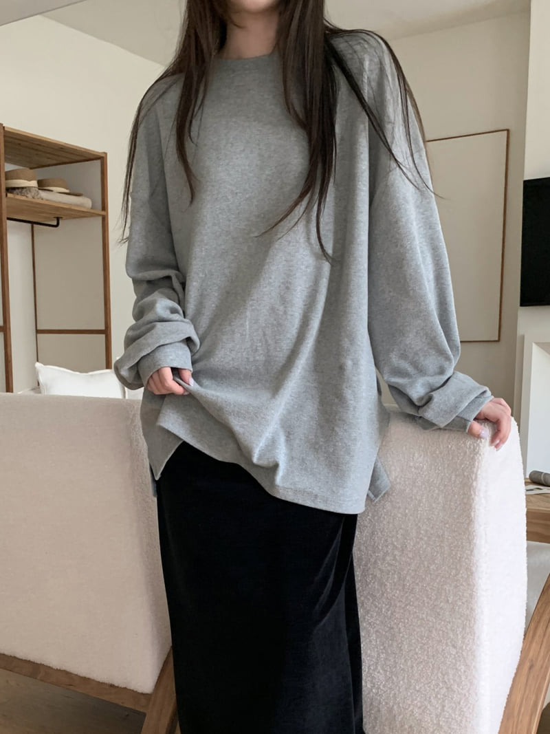 Flatyou - Korean Women Fashion - #vintageinspired - Peach Fleece Long Sweatshirt Tee