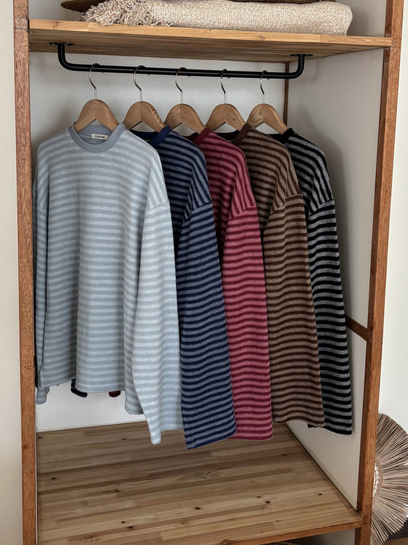 Flatyou - Korean Women Fashion - #womensfashion - Blessing Stripe Fleece Tee - 2