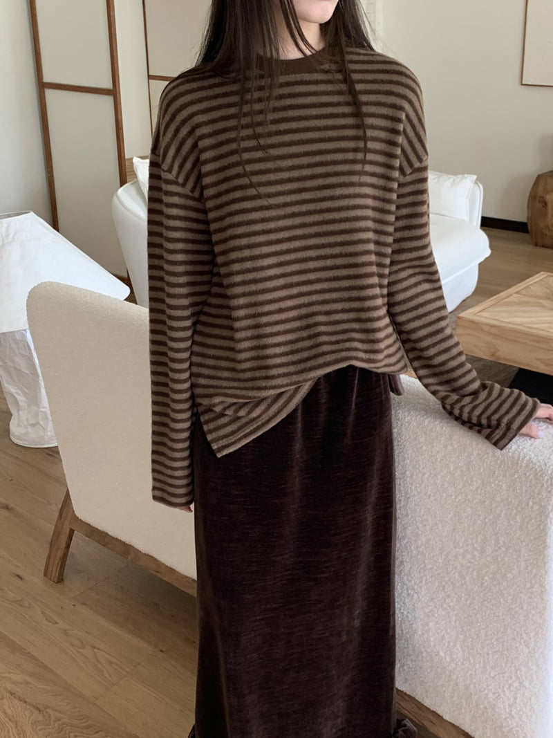 Flatyou - Korean Women Fashion - #womensfashion - Blessing Stripe Fleece Tee - 8