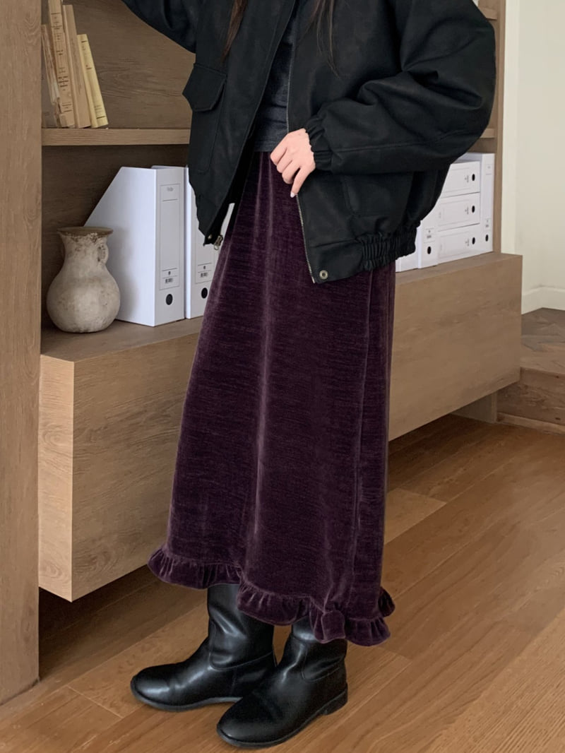 Flatyou - Korean Women Fashion - #womensfashion - Frill Velvet Skirt - 12