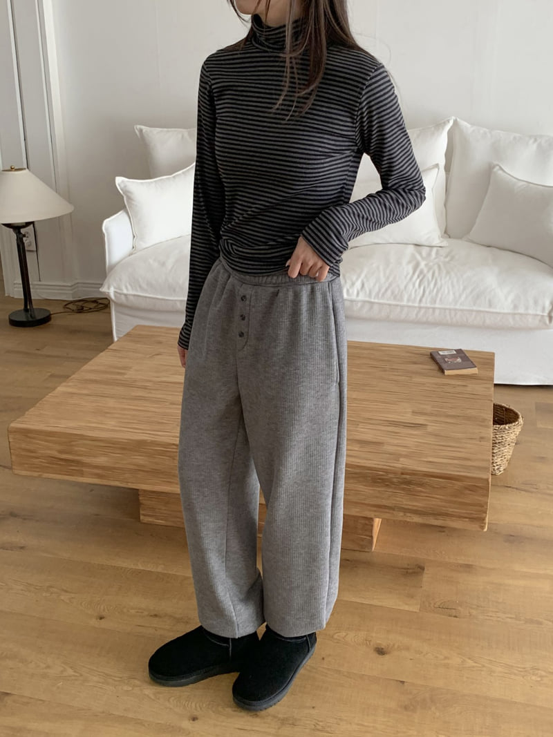 Flatyou - Korean Women Fashion - #womensfashion - Fleece Stripe Turtleneck Tee - 7