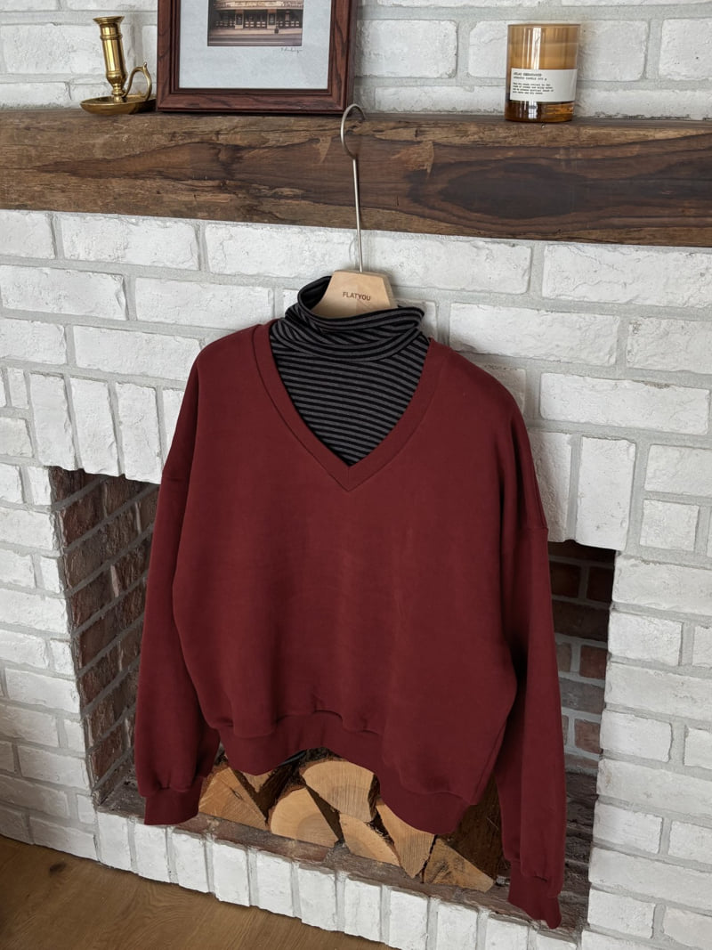 Flatyou - Korean Women Fashion - #momslook - V Neck Double Fleece Sweatshirt - 4
