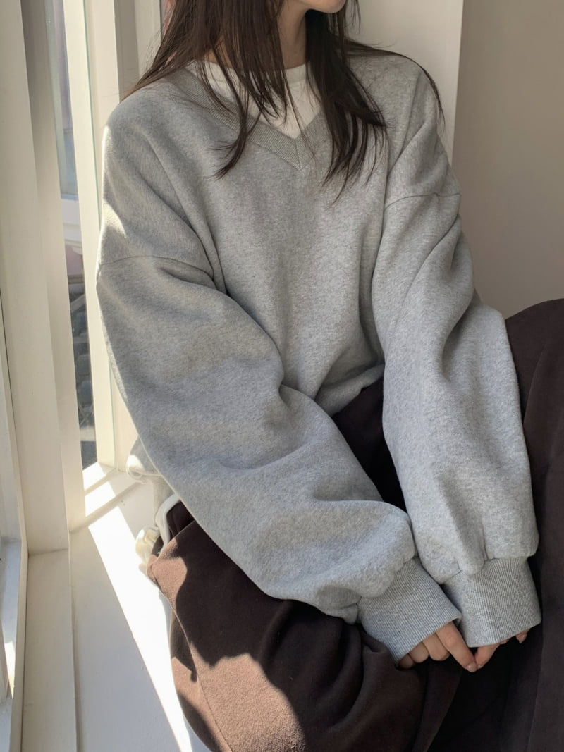Flatyou - Korean Women Fashion - #womensfashion - V Neck Double Fleece Sweatshirt - 6