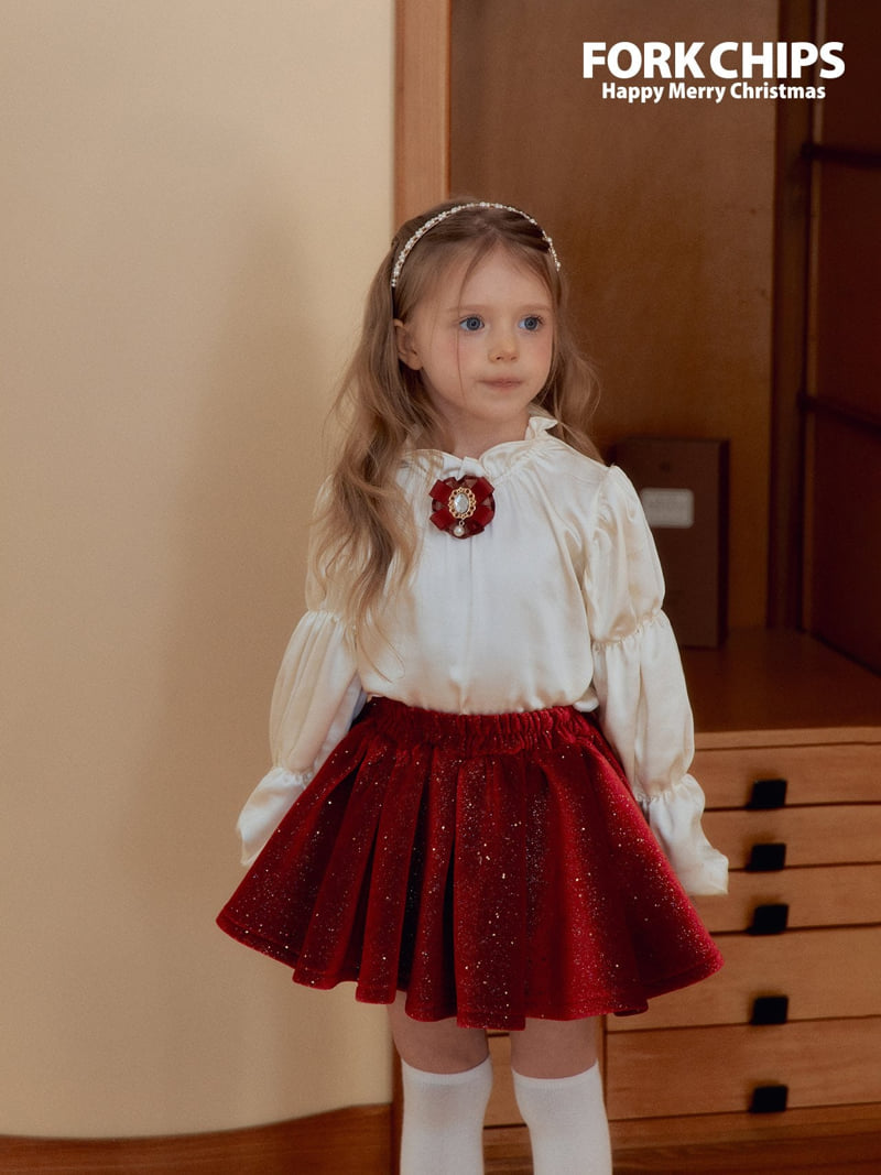 Fork Chips - Korean Children Fashion - #kidsstore - Twinkle Velvet Skirt - 7
