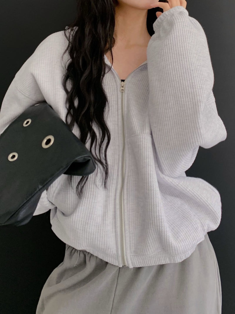Gavara Market - Korean Women Fashion - #pursuepretty - Sand Waffle Hoodie Zip-Up - 6