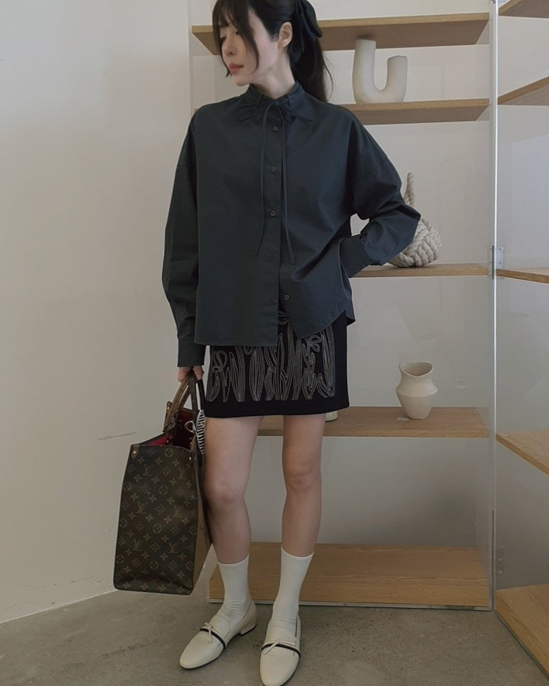 Gentle B - Korean Women Fashion - #vintageinspired - Tie Neck Shirt - 3
