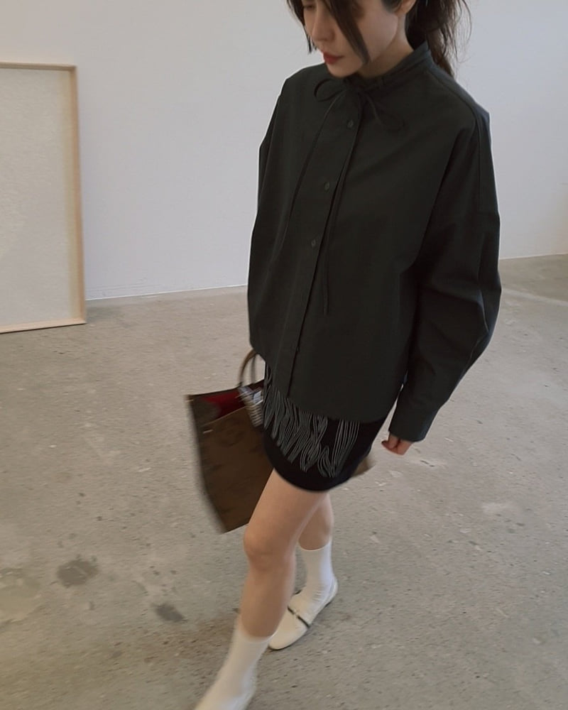 Gentle B - Korean Women Fashion - #vintageinspired - Tie Neck Shirt - 4