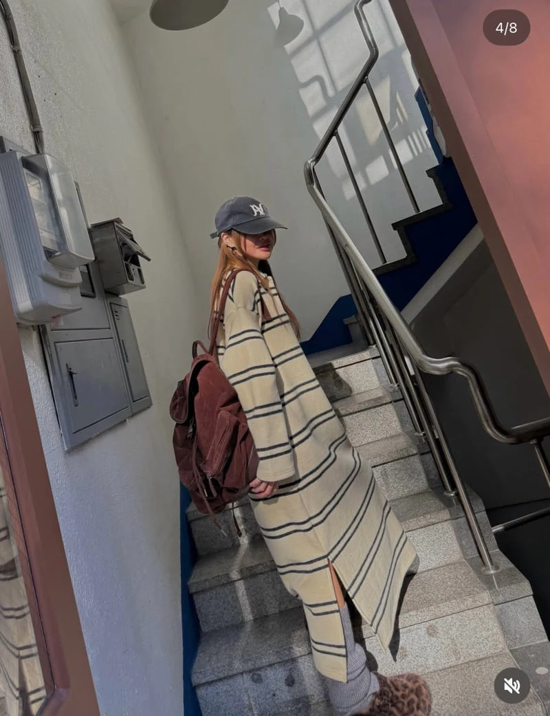 Heil - Korean Women Fashion - #momslook - Striped Button One-piece - 11