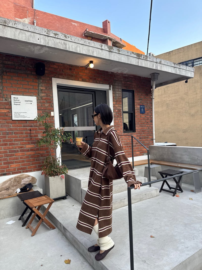 Heil - Korean Women Fashion - #momslook - Striped Button One-piece - 3