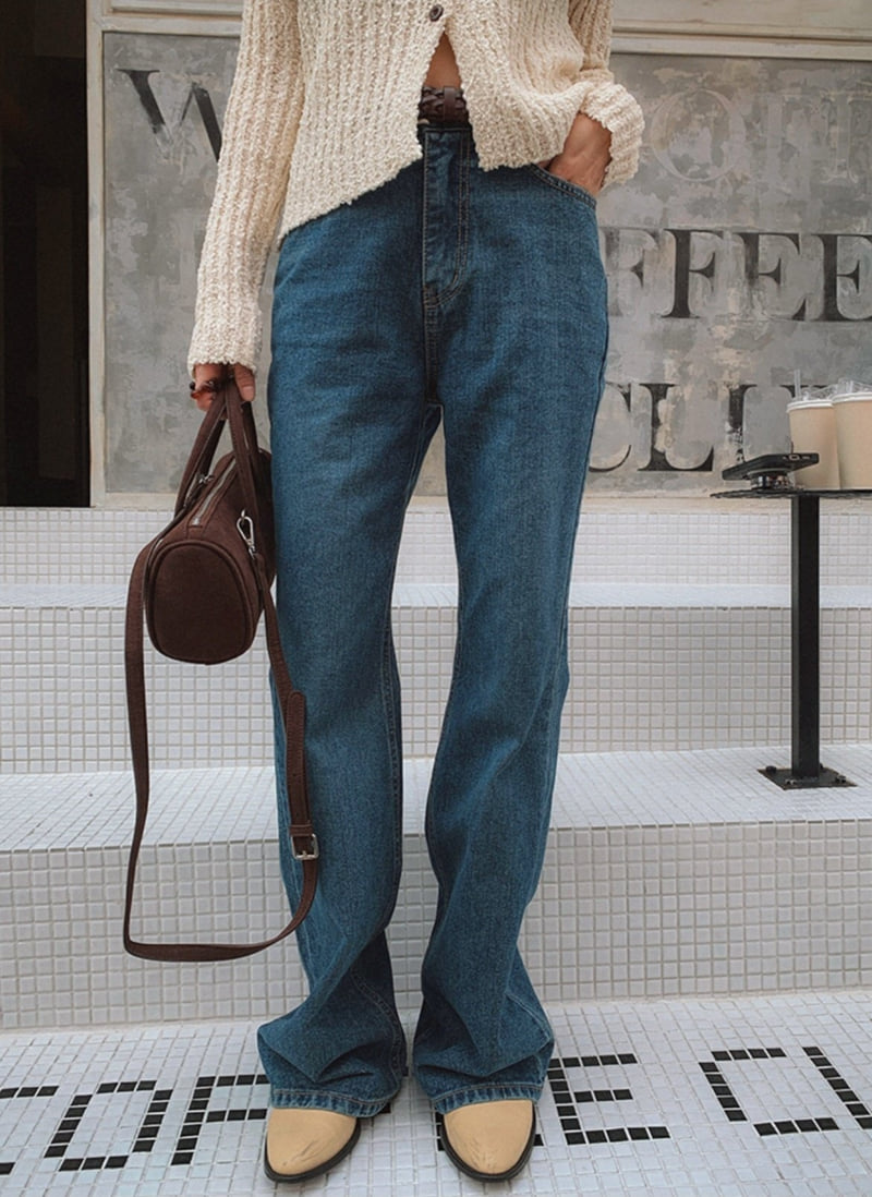 I'm here - Korean Women Fashion - #momslook - 892 Bootcut Blue Denim Wide Pants - 2