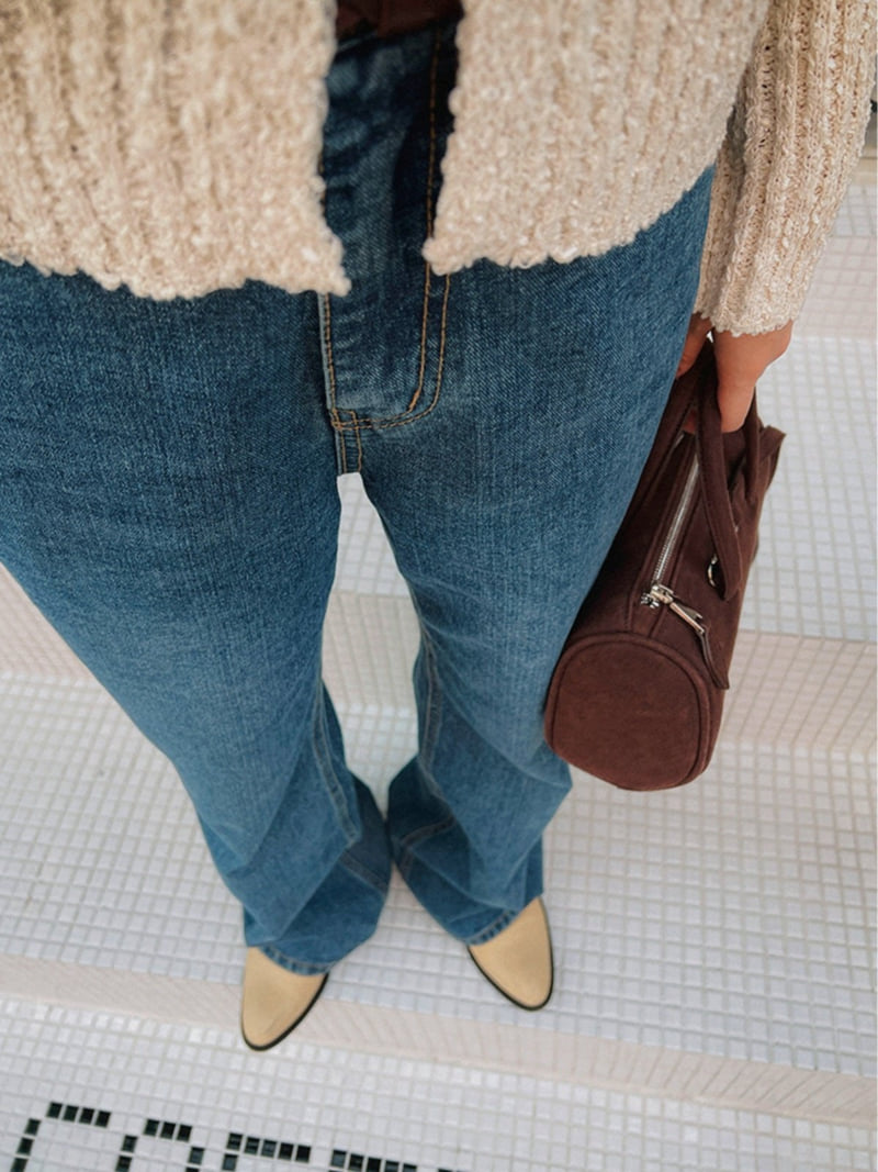 I'm here - Korean Women Fashion - #momslook - 892 Bootcut Blue Denim Wide Pants - 5