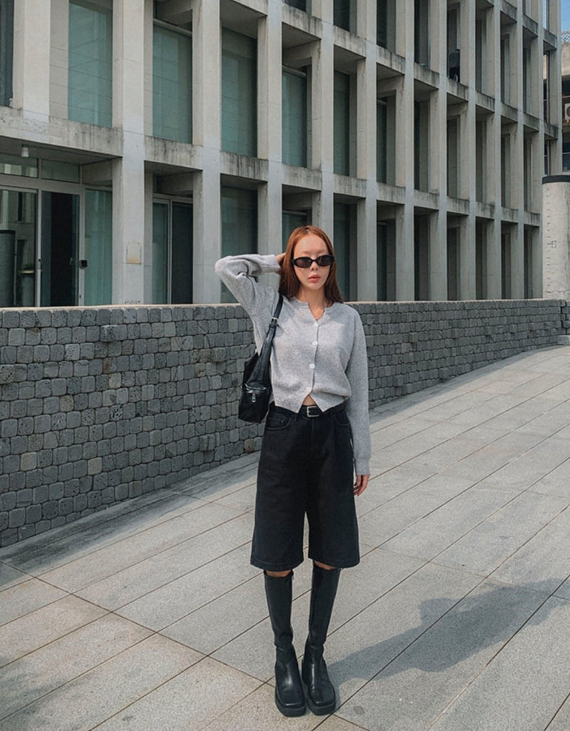 I'm here - Korean Women Fashion - #momslook - 339 Black Denim Bermuda Pants - 3