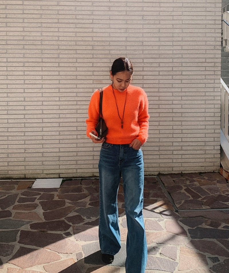 I'm here - Korean Women Fashion - #momslook - 893 Back Slit Long Wide Denim Pants - 2