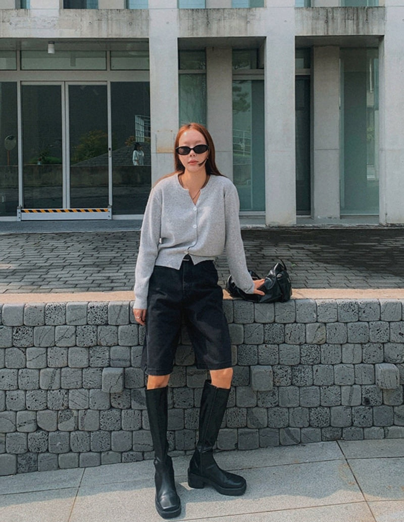 I'm here - Korean Women Fashion - #pursuepretty - 339 Black Denim Bermuda Pants - 8