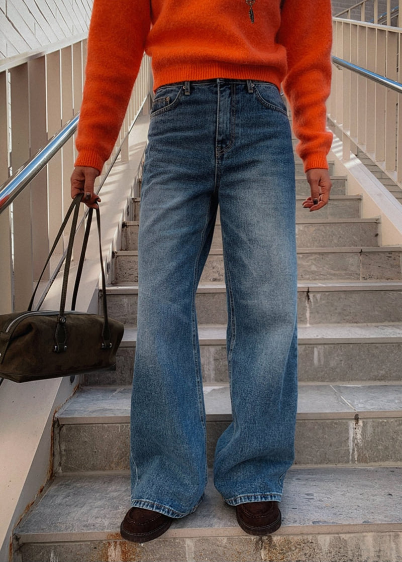 I'm here - Korean Women Fashion - #pursuepretty - 893 Back Slit Long Wide Denim Pants - 7