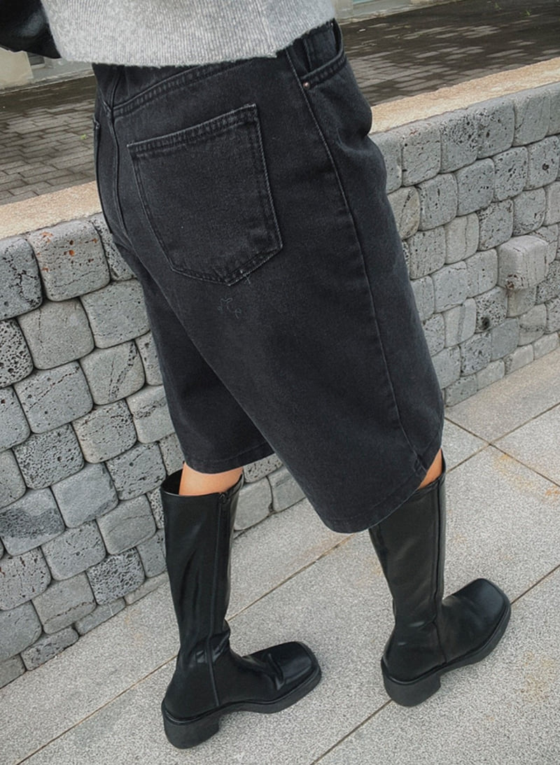 I'm here - Korean Women Fashion - #shopsmall - 339 Black Denim Bermuda Pants - 11