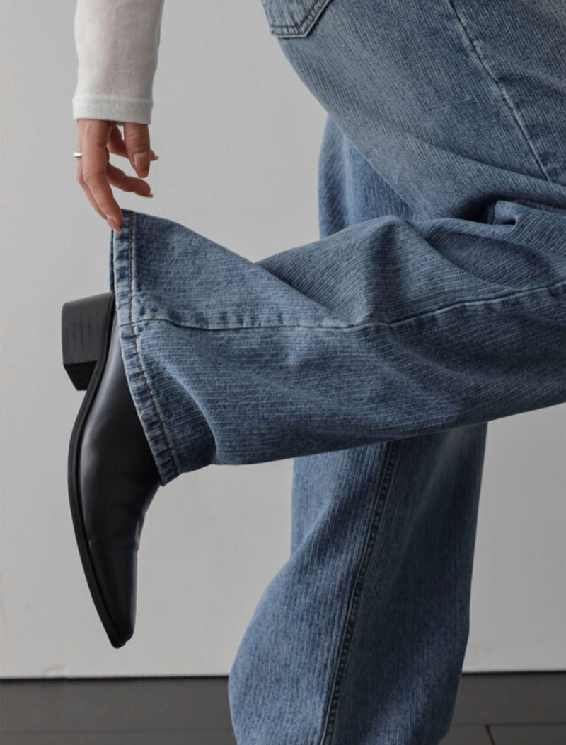 I'm here - Korean Women Fashion - #shopsmall - 897 Ribbed Stripe Washed Denim Pants - 7