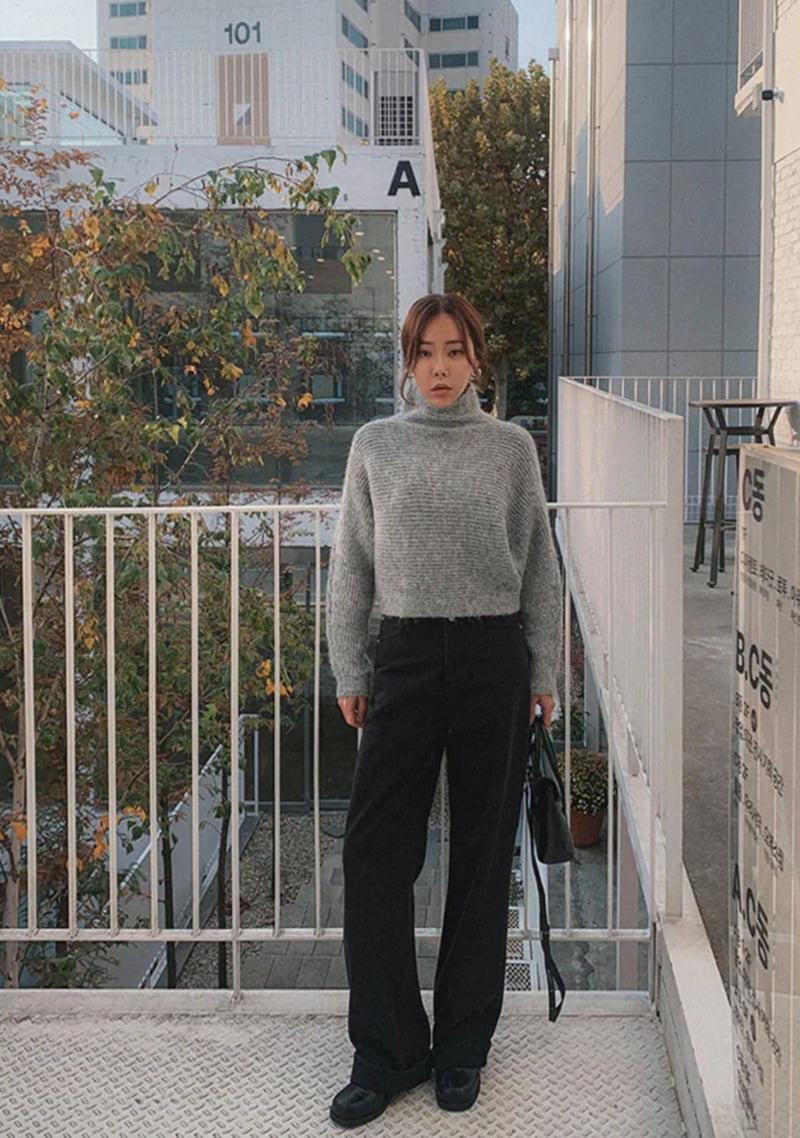 I'm here - Korean Women Fashion - #shopsmall - 896 No Wash Black Wide Denim Pants - 2