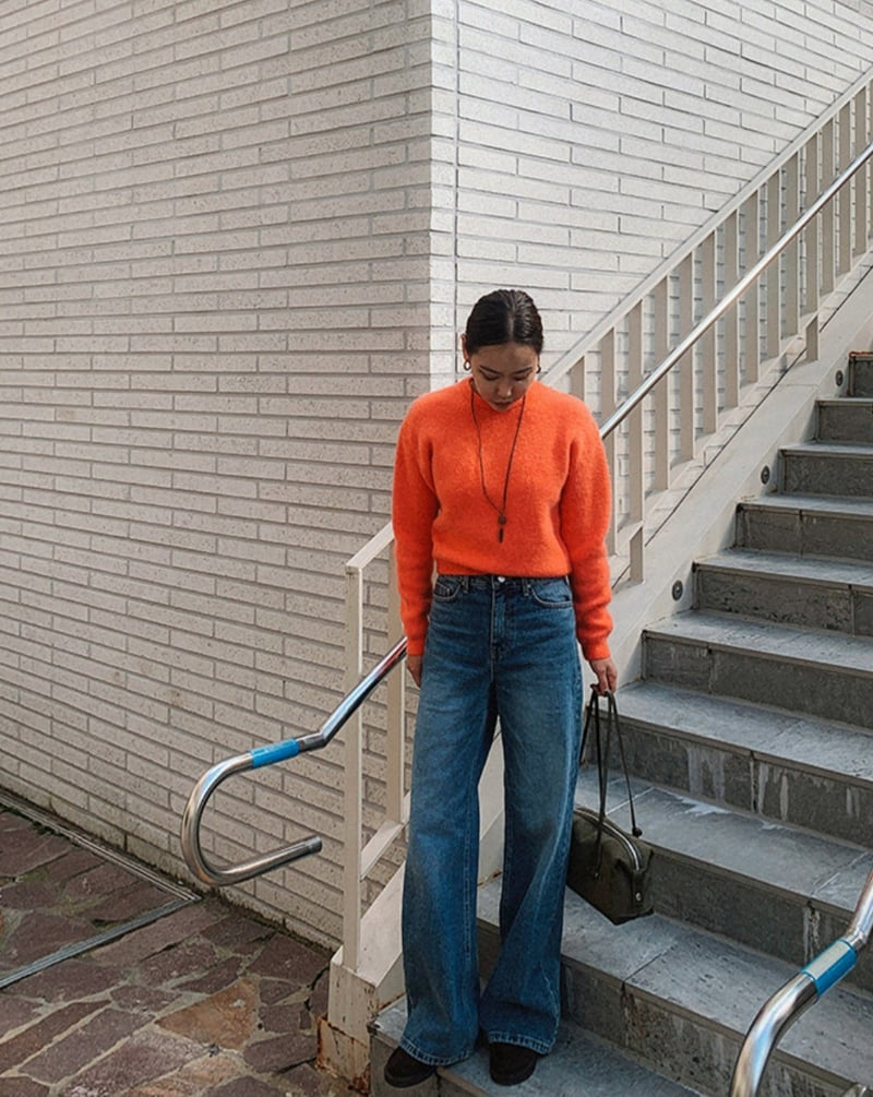 I'm here - Korean Women Fashion - #thatsdarling - 893 Back Slit Long Wide Denim Pants - 11