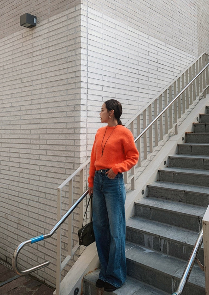 I'm here - Korean Women Fashion - #momslook - 893 Back Slit Long Wide Denim Pants - 4