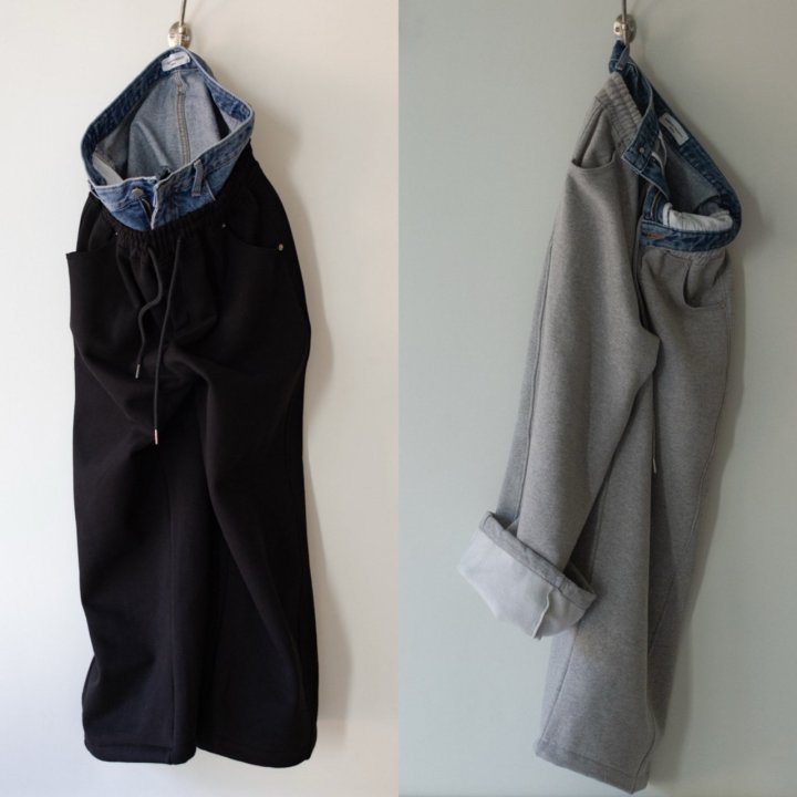 Inssense - Korean Women Fashion - #momslook - Denim Waist Layered Sweat Pants - 11