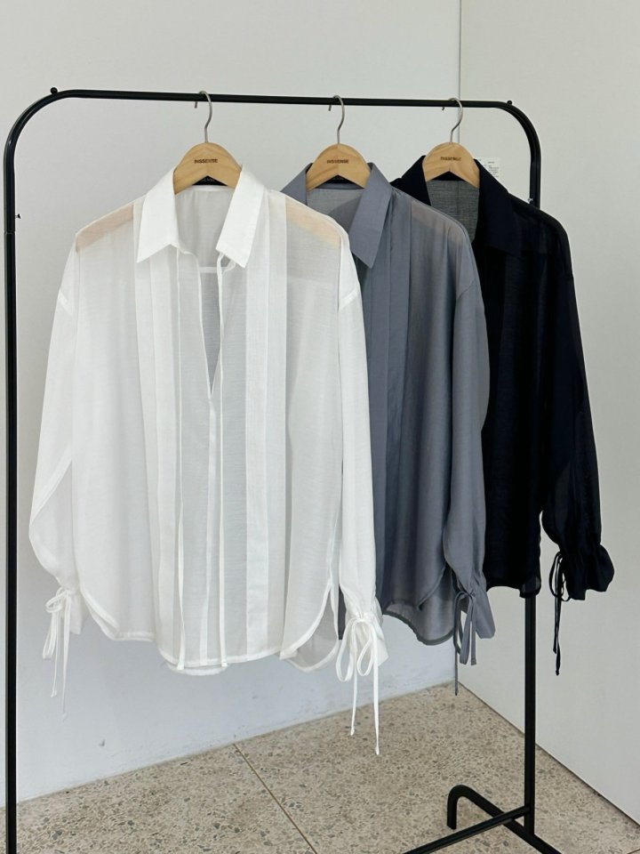 Inssense - Korean Women Fashion - #momslook - Sheer Glow Tie Blouse - 10
