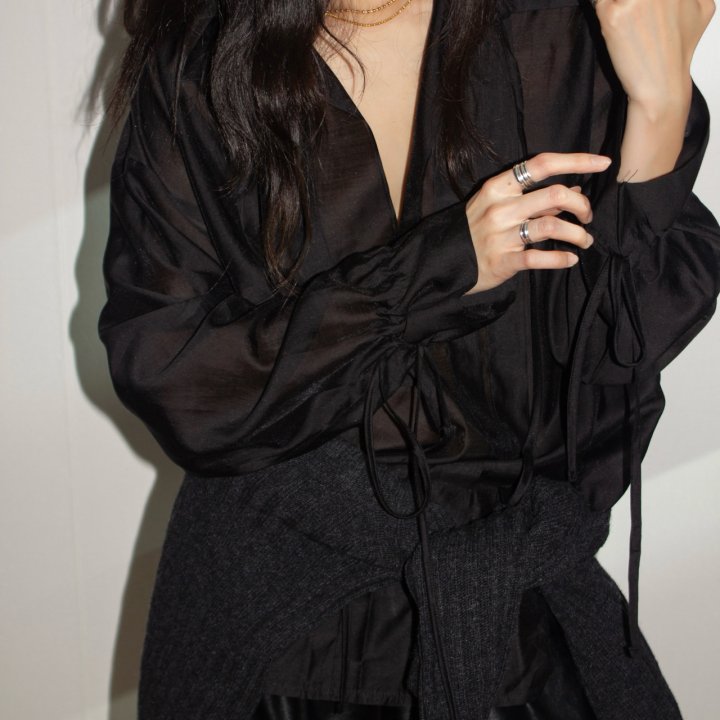 Inssense - Korean Women Fashion - #momslook - Sheer Glow Tie Blouse - 2