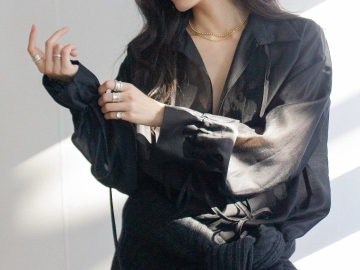 Inssense - Korean Women Fashion - #momslook - Sheer Glow Tie Blouse - 8