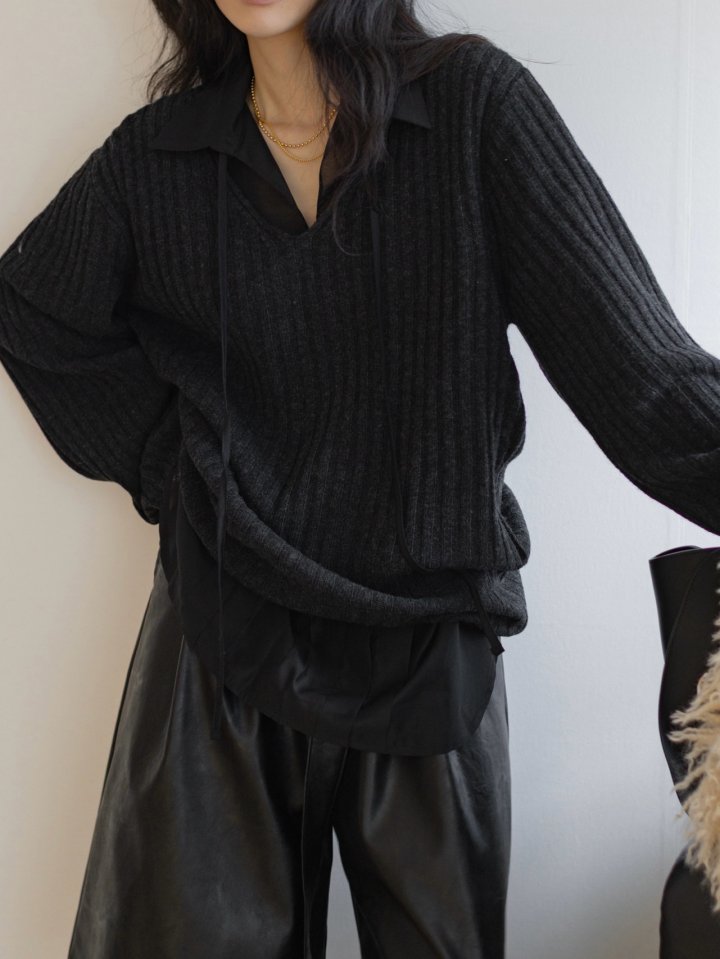 Inssense - Korean Women Fashion - #momslook - Oversized Merino Wool V-Neck Knit - 9