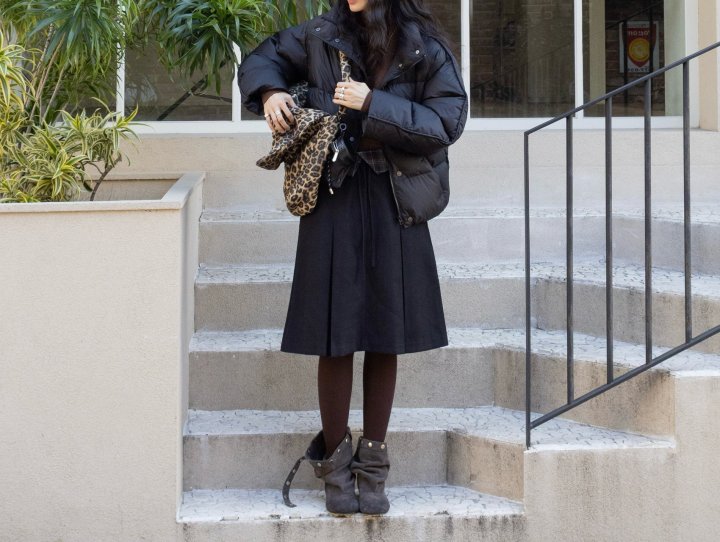 Inssense - Korean Women Fashion - #momslook - Check Waist Pleated Midi Skirt - 3