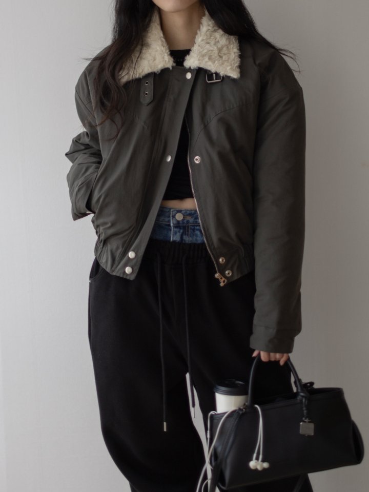 Inssense - Korean Women Fashion - #momslook - Soft Collar Peach Bomber Jacket - 7