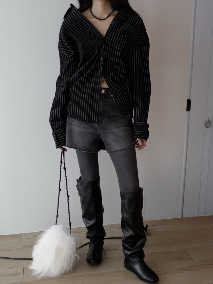 Inssense - Korean Women Fashion - #momslook - Double Cuffs Stripe Corduroy Shirt - 6