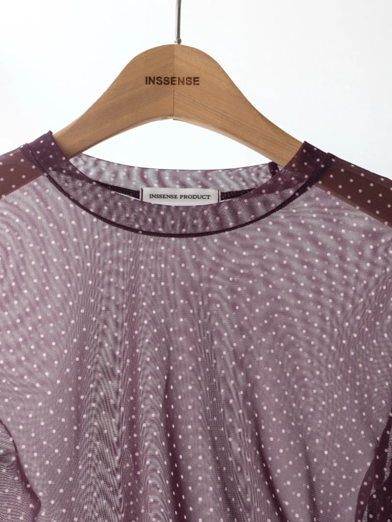 Inssense - Korean Women Fashion - #vintagekidsstyle - Dot Sheer Mesh Side String Tee - 4