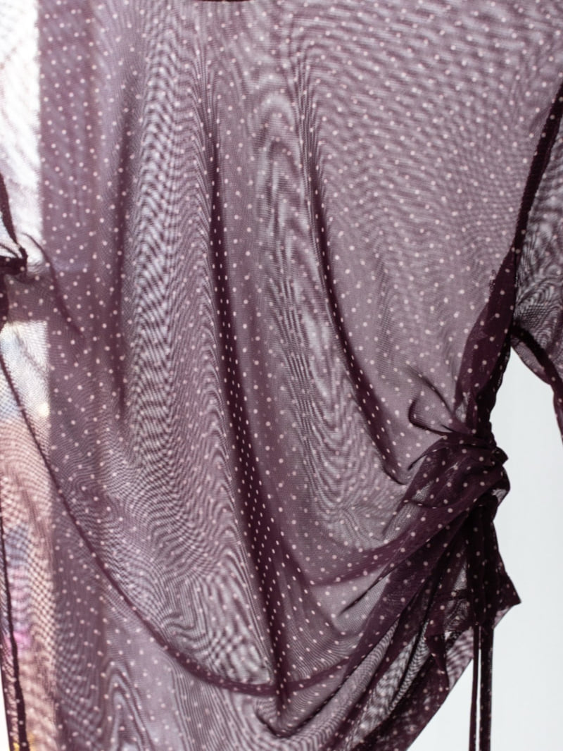 Inssense - Korean Women Fashion - #restrostyle - Dot Sheer Mesh Side String Tee - 5