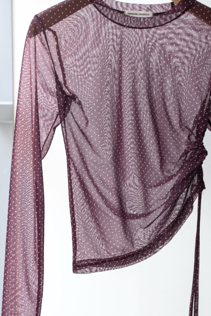 Inssense - Korean Women Fashion - #romanticstyle - Dot Sheer Mesh Side String Tee - 6