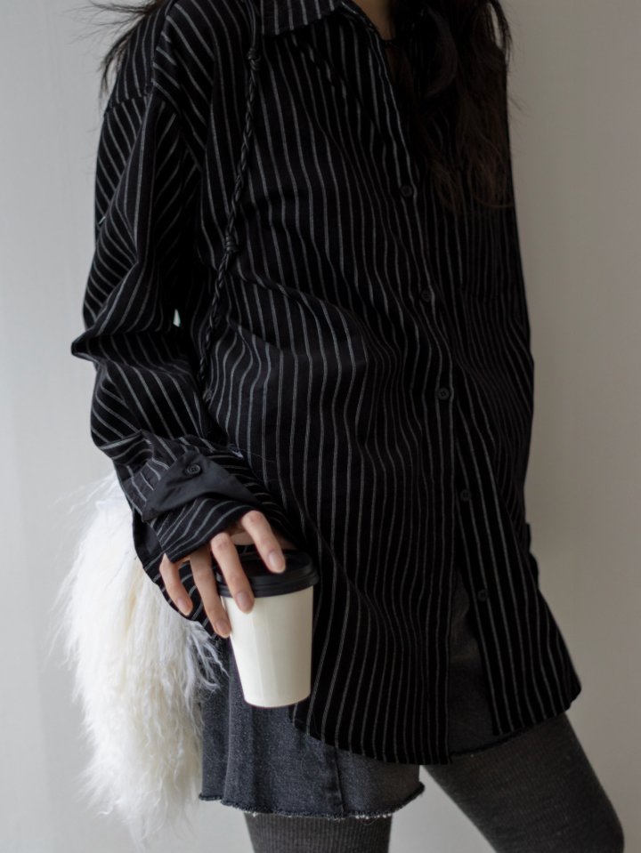 Inssense - Korean Women Fashion - #thatsdarling - Double Cuffs Stripe Corduroy Shirt - 2