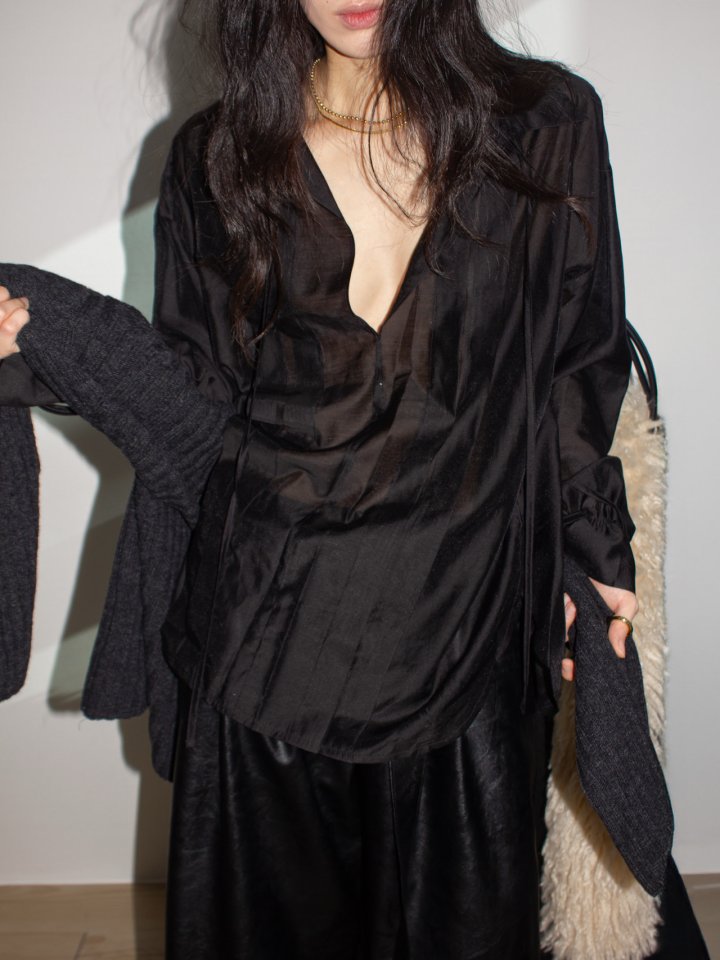 Inssense - Korean Women Fashion - #womensfashion - Sheer Glow Tie Blouse