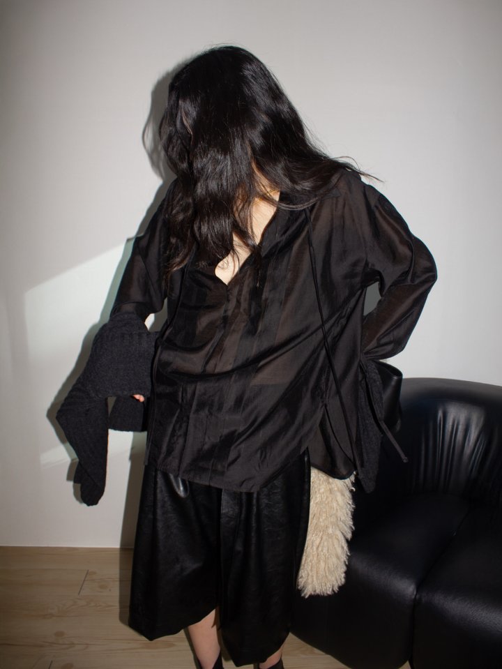 Inssense - Korean Women Fashion - #womensfashion - Sheer Glow Tie Blouse - 3