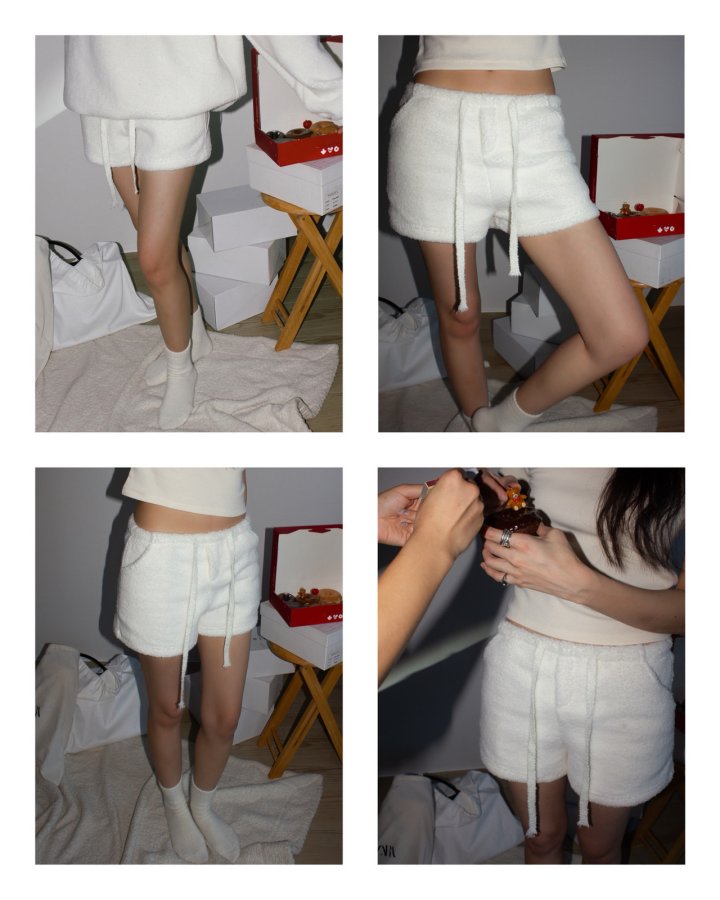 Inssense - Korean Women Fashion - #womensfashion - Teddy Fleece Cozy Drawstring Shorts