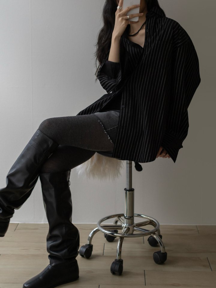 Inssense - Korean Women Fashion - #womensfashion - Double Cuffs Stripe Corduroy Shirt - 11