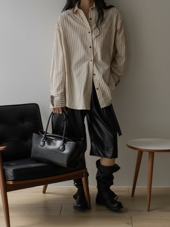 Inssense - Korean Women Fashion - #womensfashion - Double Cuffs Stripe Corduroy Shirt - 7