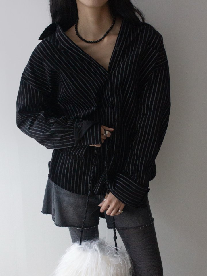 Inssense - Korean Women Fashion - #womensfashion - Double Cuffs Stripe Corduroy Shirt - 9