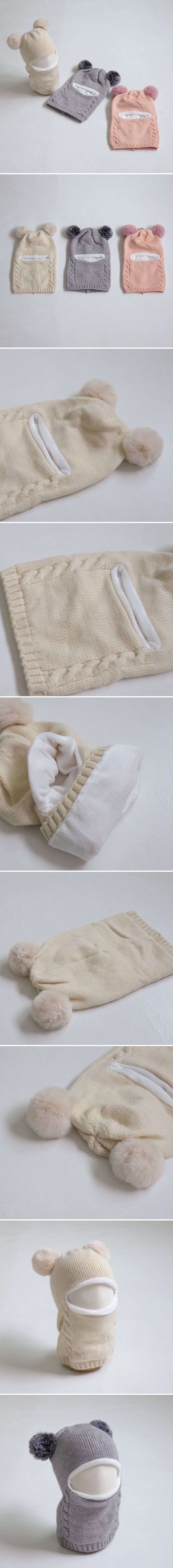 Little Hat - Korean Baby Fashion - #babyoninstagram - Double Pom Mask Balaclava