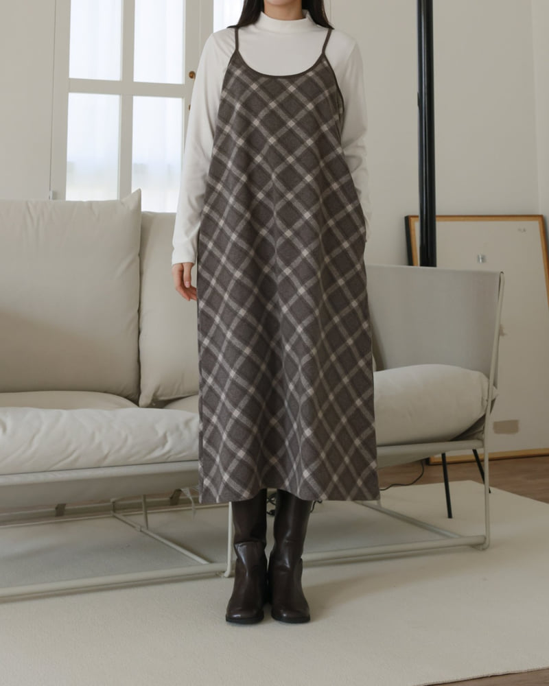 Lovely - Korean Women Fashion - #shopsmall - Muffin Check One-piece - 2
