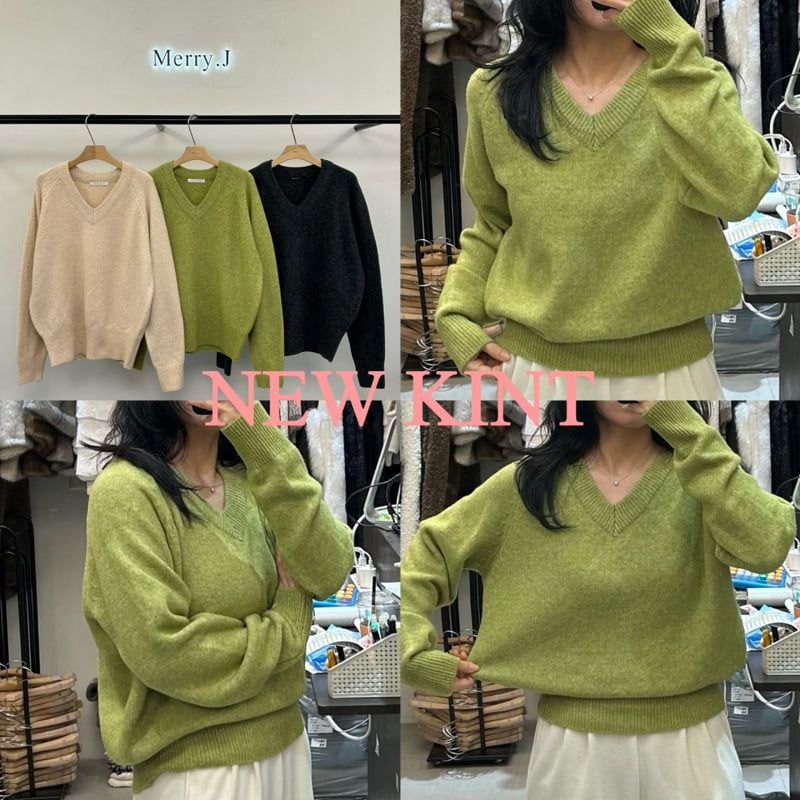 Merry J - Korean Women Fashion - #momslook - Air Wool V Neck Knit