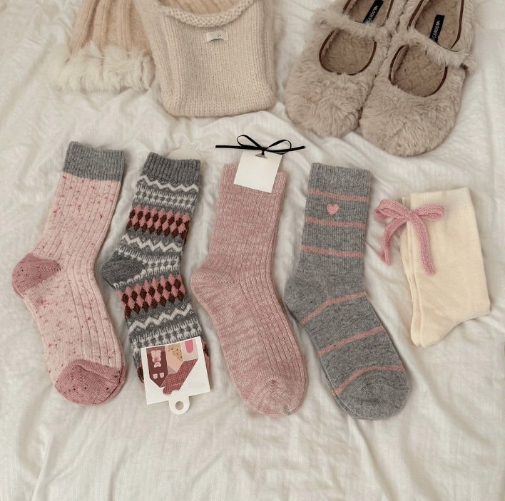 Miso - Korean Children Fashion - #minifashionista - Pink Gray Socks Set