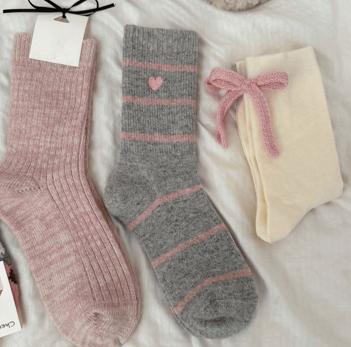 Miso - Korean Children Fashion - #prettylittlegirls - Pink Gray Socks Set - 2